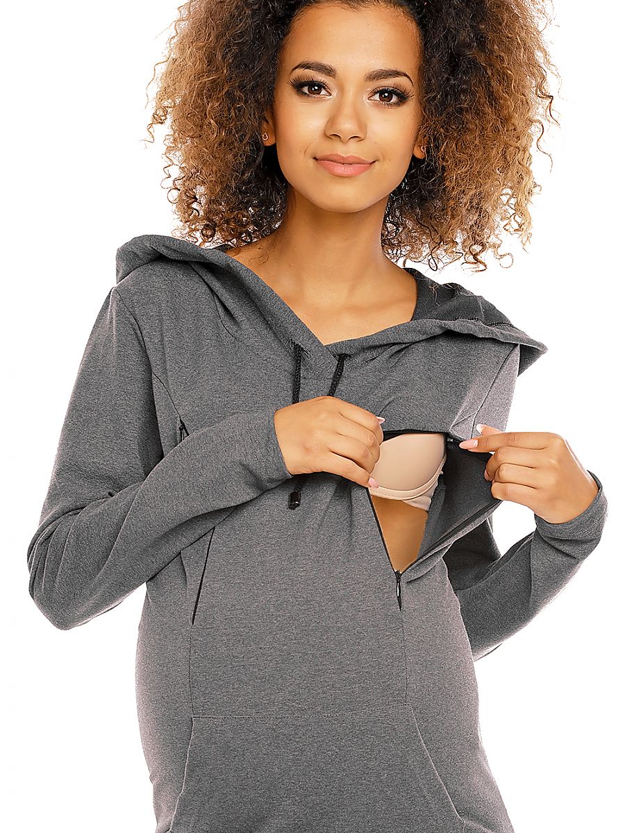 Robe de maternité et d'allaitement avec capuche et fermetures éclair invisibles