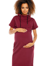 Maternity and nursing dress with concealed zipper and high neck