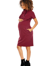 Maternity and nursing dress with concealed zipper and high neck