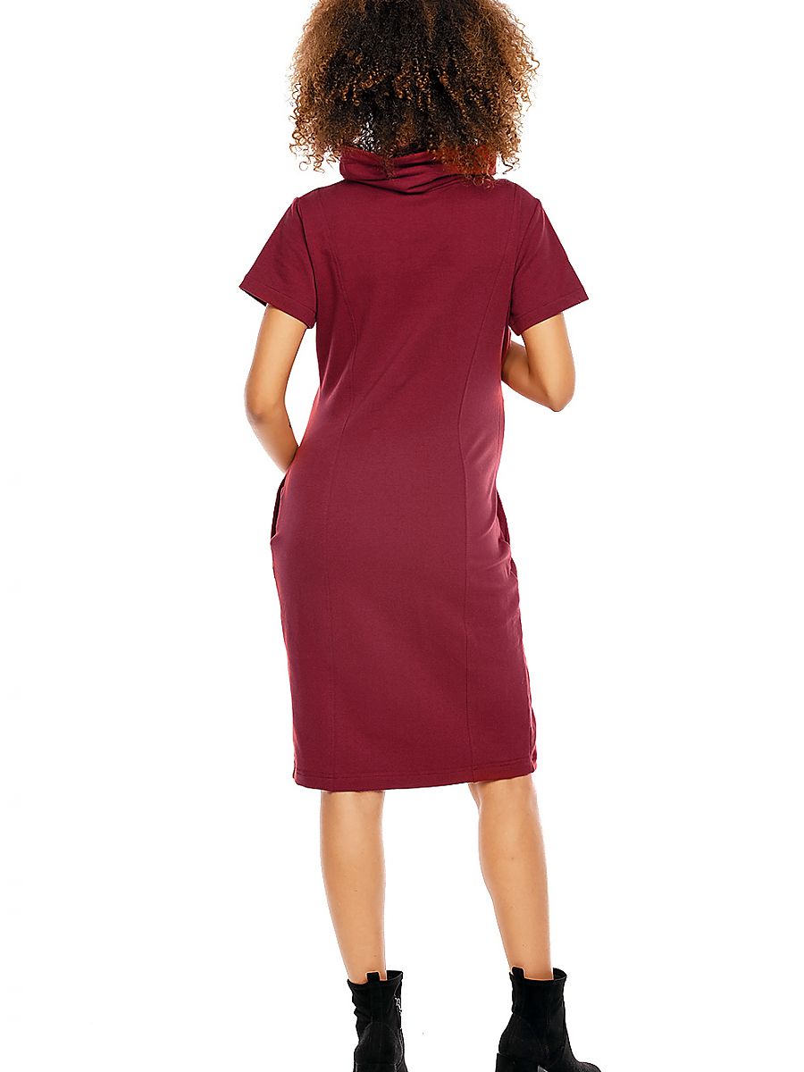 Maternity and nursing dress with concealed zipper and high neck