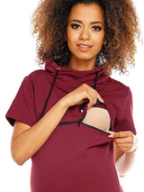 Maternity and nursing dress with concealed zipper and high neck