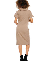 Maternity and nursing dress with concealed zipper and high neck