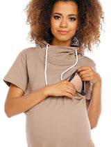 Maternity and nursing dress with concealed zipper and high neck
