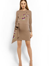 Fitted maternity tunic with double layer for breastfeeding and floral embroidery