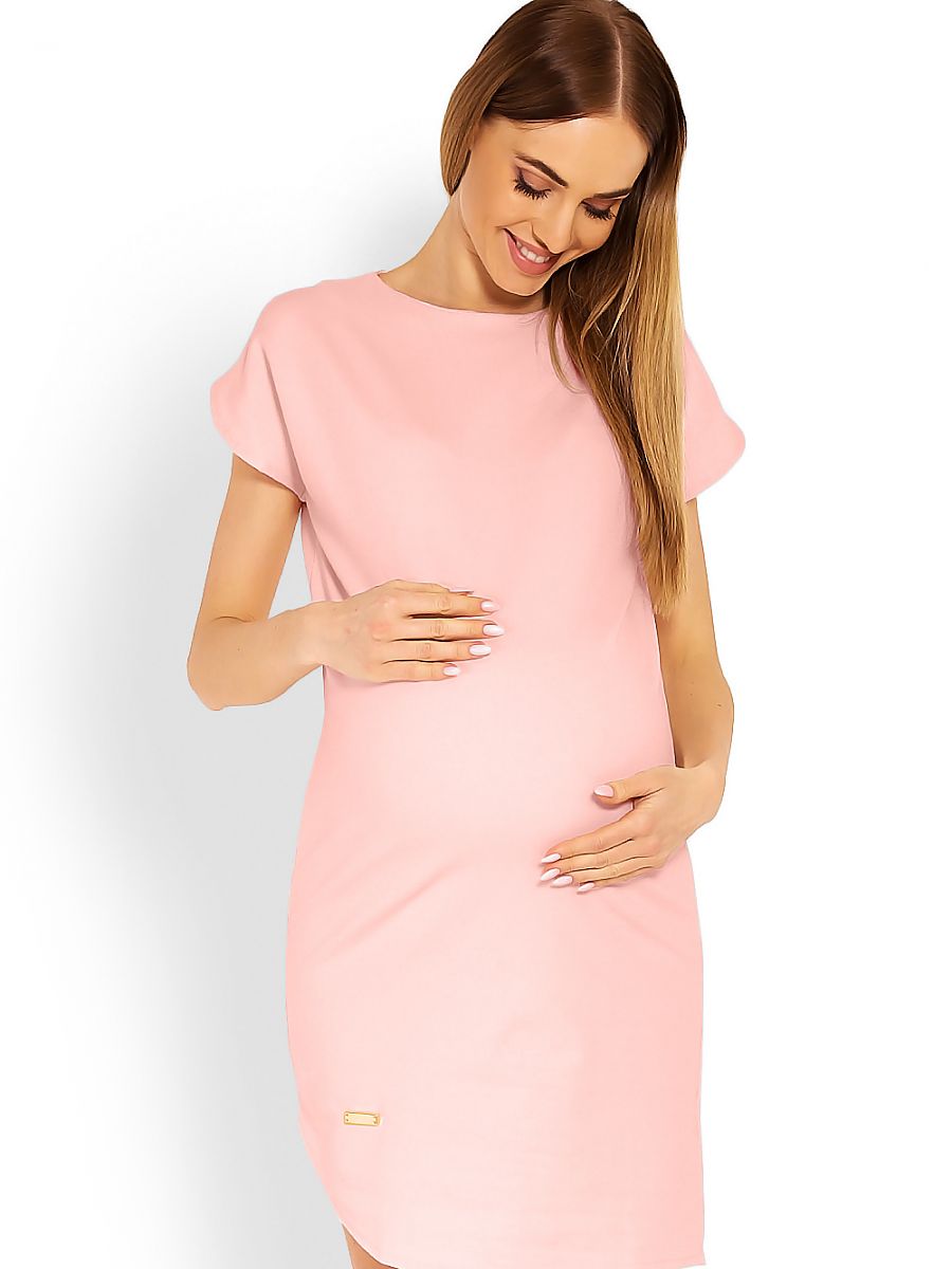 Asymmetrical cotton maternity dress with short sleeves