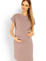 Asymmetrical cotton maternity dress with short sleeves