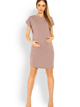 Asymmetrical cotton maternity dress with short sleeves