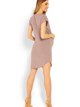 Asymmetrical cotton maternity dress with short sleeves