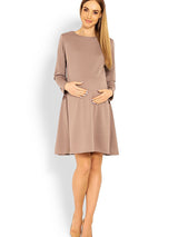 Vestido premamá holgado con corte trapezoidal y mangas largas