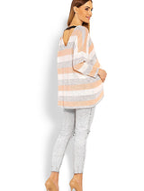 Jersey premamá oversize con rayas tricolor y escote en V