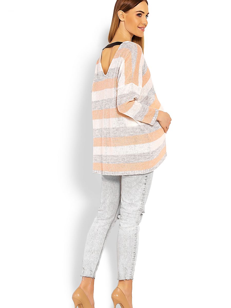 Jersey premamá oversize con rayas tricolor y escote en V