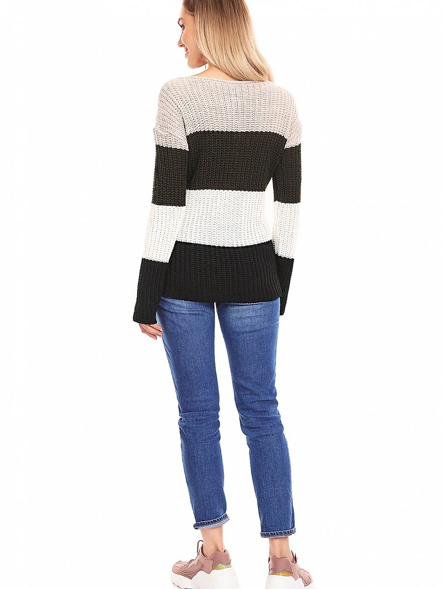 Jersey premamá de punto grueso con rayas de colores y diseño calado