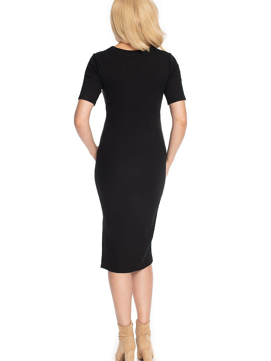 Elegant maternity dress with a classic cut and a nursing opening.
