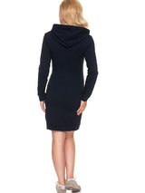 Maternity dress with hood and nursing opening